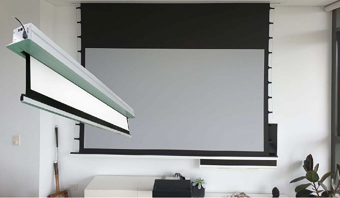 Звукопрозрачный встраиваемый в потолок экран с системой натяжения Global Screens Intelligent HomeScreen ICL1-100 125*221 Woven 4K