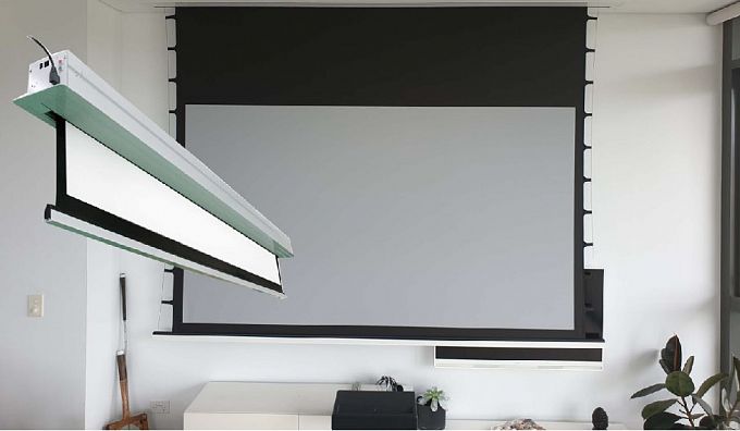Экран встраиваемый в потолок с системой натяжения Global Screens Intelligent HomeScreen ICL1-110EX 137*244 Pro 4K (extradrop 75 см)