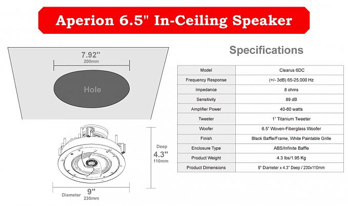 Встраиваемая в потолок акустика Aperion Audio Clearus 6DC Direct-Firing