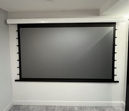 Моторизованный ALR экран с системой натяжения Global Screens Intelligent HomeScreen 100EX2 125*221 Black Code 4K (extradrop 110 см)