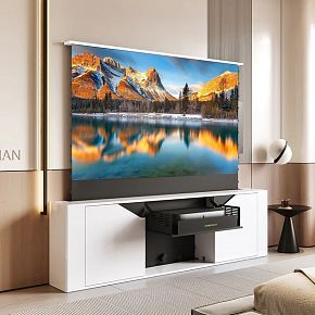 Моторизованная тумба с экраном для ультракороткофокусных лазерных проекторов Classic Invisible Slim Cabinet-80 White/Black