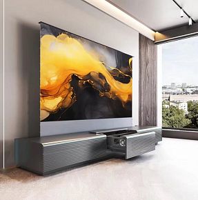 Моторизованная тумба с экраном для ультракороткофокусных лазерных проекторов Intelligent Invisible LED Cabinet-120 Dark Grey Alu