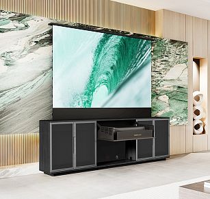 Моторизованная тумба с экраном для ультракороткофокусных лазерных проекторов Classic Invisible Slim Cabinet-80 Black