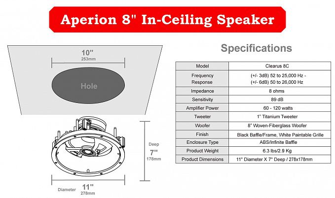 Встраиваемая в потолок акустика Aperion Audio Clearus 8C Angled