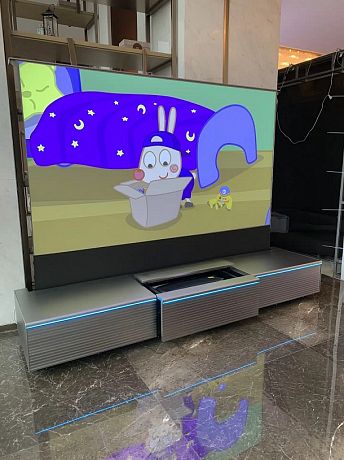 Моторизованная тумба с экраном для ультракороткофокусных лазерных проекторов Intelligent Invisible LED Cabinet-120 Dark Grey Alu