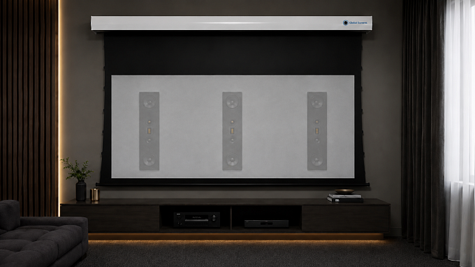 Звукопрозрачный моторизованный экран с системой натяжения Global Screens Intelligent HomeScreen EWC2-180 224*398 Woven 8K