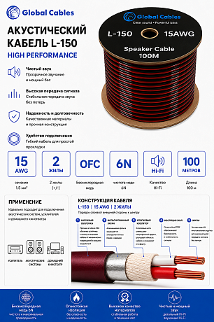 Акустический кабель Global Cables L150 100 м (в катушке)