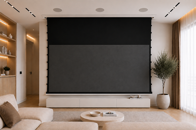 ALR экран встраиваемый в потолок с системой натяжения Global Screens Intelligent HomeScreen ICL1-120EX 149*266 Black Code 4K (extradrop 85 см)