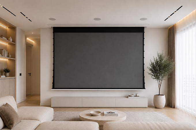 ALR экран встраиваемый в потолок с системой натяжения Global Screens Intelligent HomeScreen ICL2-140 174*310 Black Code 4K (После 1 монтажа)