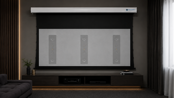 Звукопрозрачный моторизованный экран с системой натяжения Global Screens Intelligent HomeScreen EWC2-110 137*244 Woven 8K