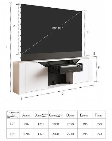 Моторизованная тумба с экраном для ультракороткофокусных лазерных проекторов Classic Invisible Slim Cabinet-88 Black