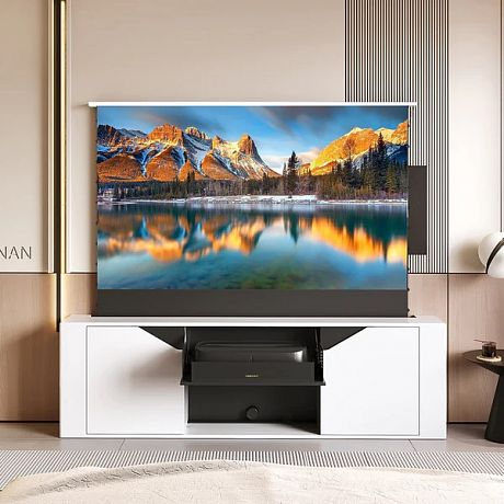 Моторизованная тумба с экраном для ультракороткофокусных лазерных проекторов Classic Invisible Slim Cabinet-88 White/Black